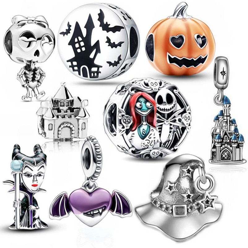 New Diy 925 Sterling Silver Plated Pumpkin Bat Castle Halloween Wizard's Hat Pendant Bead Fit Original European Charms Bracelet Necklace For Women Jewelry Making