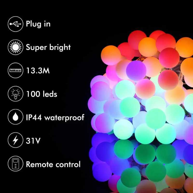 LED Ball Garland Lights Fairy String RGB Waterproof Outdoor Lamp Christmas Holiday Wedding Party Lights Decoration C250912