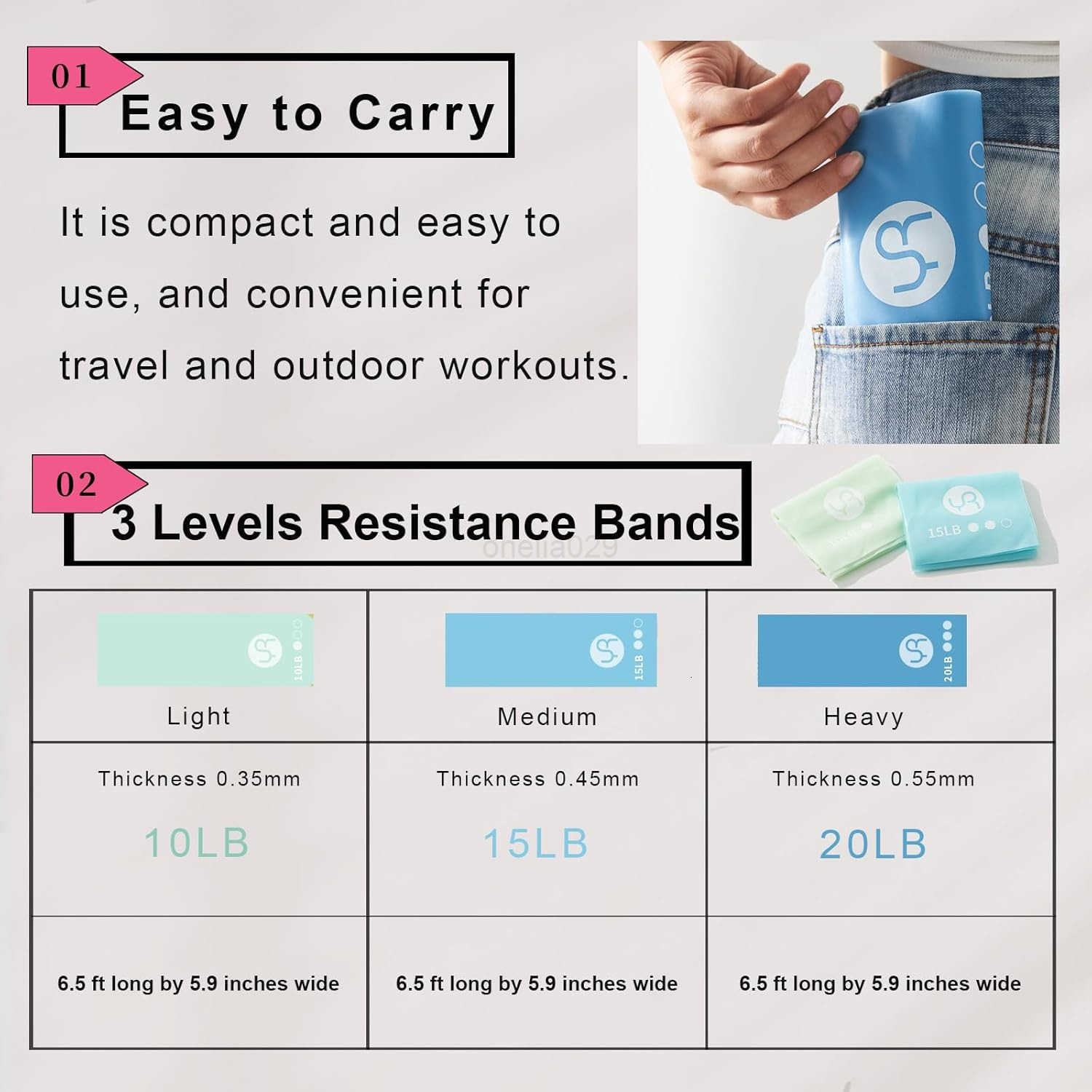 Resistance Bands 65ft Long NonLatex Elastic Stretch Bands Exercise Bands for Physical Therapy Yoga Pilates Rehab Home Gym Workouts Strength Training W