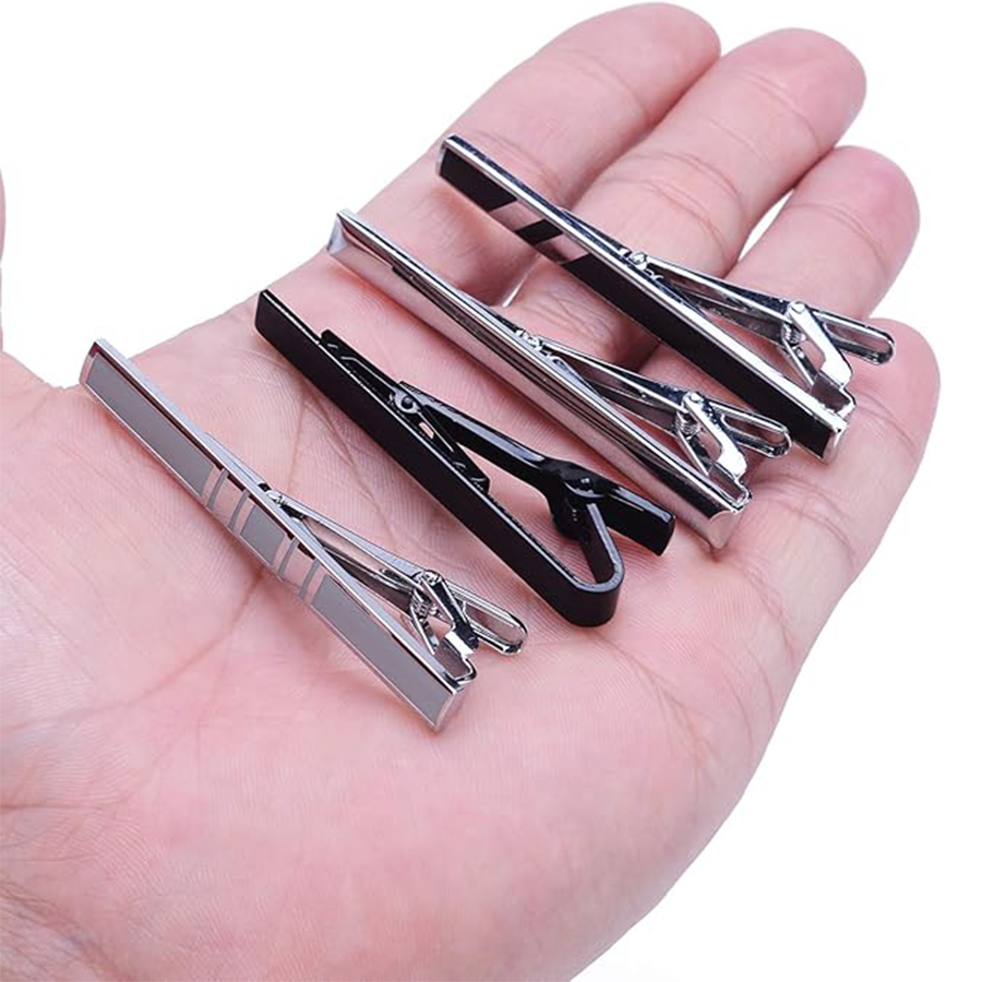 4Pcs Tie Clips Set Men Tie Bar Clip Set for Regular Skinny Ties Necktie Wedding Business Clips for Men Silver and Black Tone
