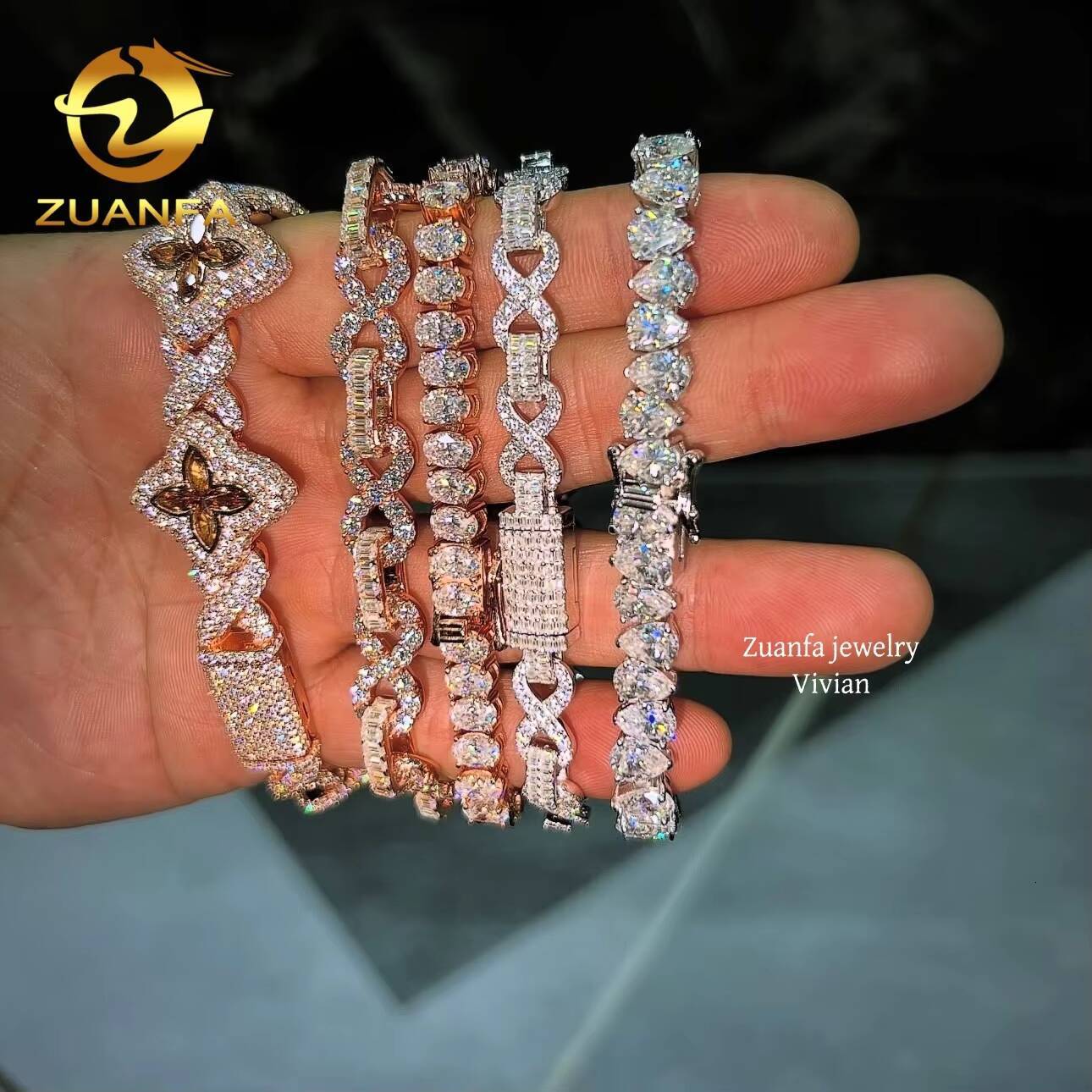 VVS Moissanite Diamond Luxury Hip Hop Fine Jewelry Tennis Bracelet 925 Sterling Silver Fashion Tennis Chain Bracelet