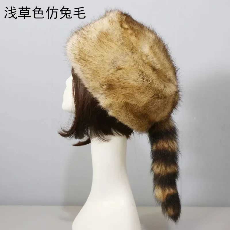 Wen Faux Mink Fur Hat With Raccoon Fur Tails Luxury Winter Warm Hats Soft Cute Russian s Fashion Bber Hat High Quality G250910