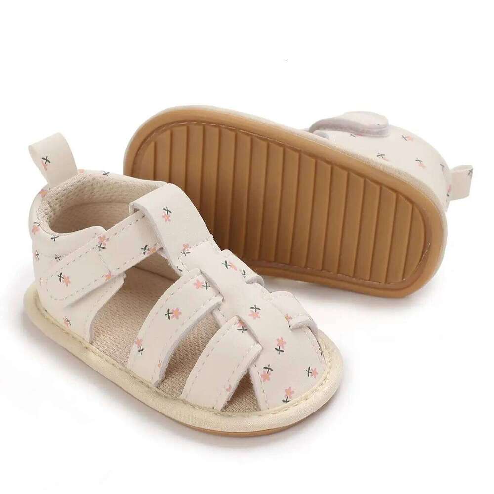 "Baby Girl Summer Sandals 0-18M - Floral PU Leather First Walkers | Secure-Grip Crib Shoes for Newborns"