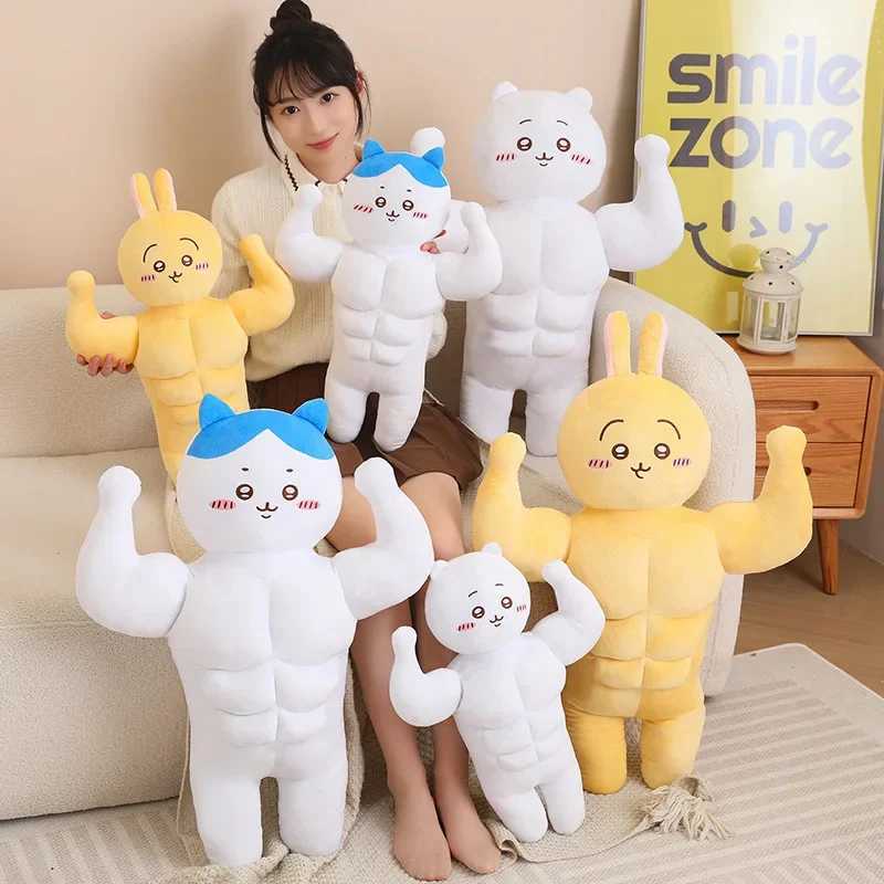 Big Size Creative Strong Hachiware Chiikawa Plush Toy Japanese Style Stuffed Muscle Usagi Plushies Funny Cuddly Doll Lovely C250912