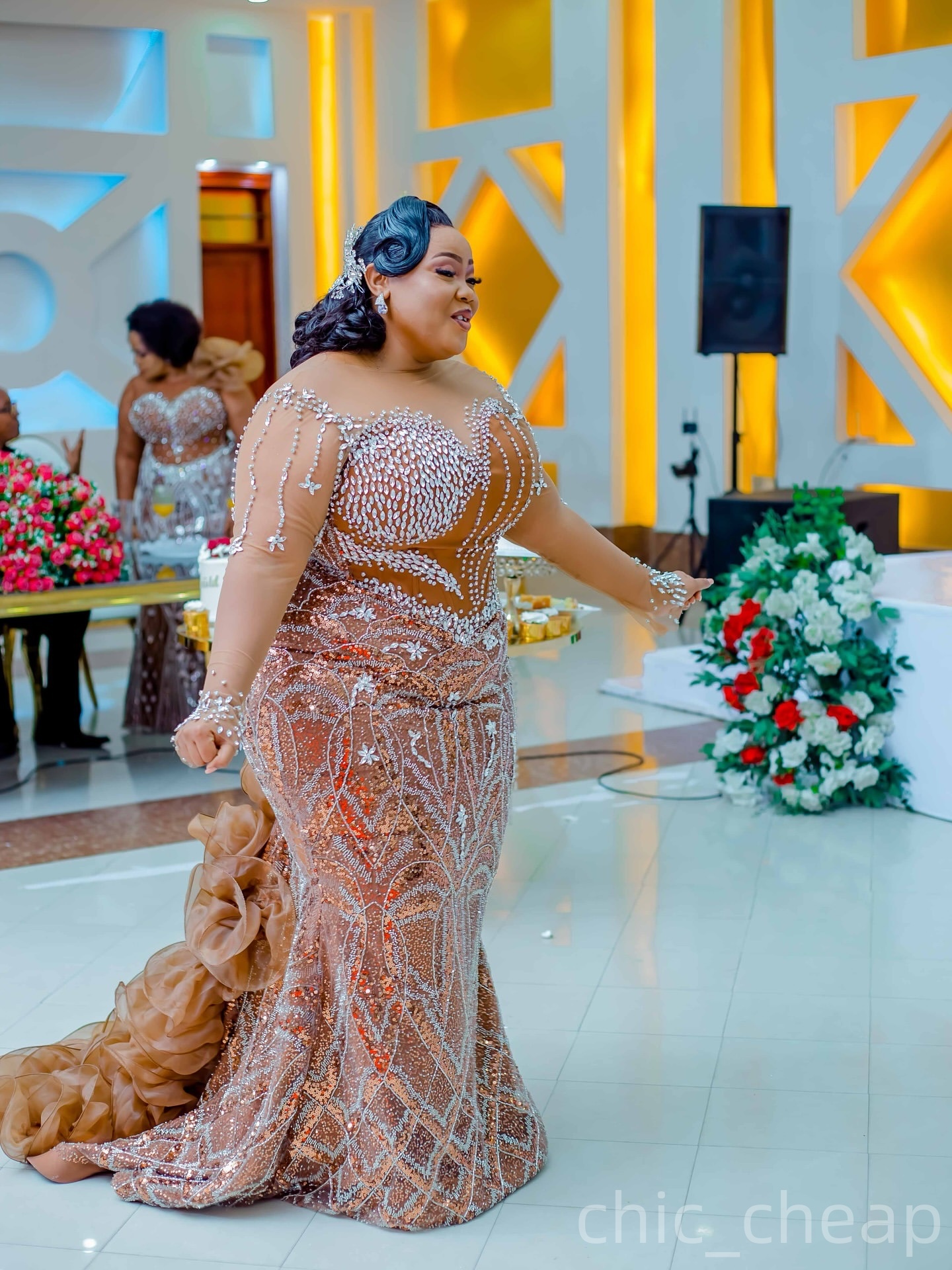 Brown Mermaid Plus Size Prom Dresses 2025 Illusion Crystals Sequined Evening Formal Party Second Birthday Engagement Gowns Dress For Special Occasions