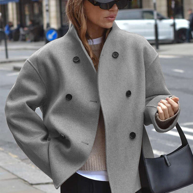 womens coat jackets womens fur coat European Size In-Stock Women's Double-Breasted Solid Color Wool Coat Casual Elegant British Style Versatile W