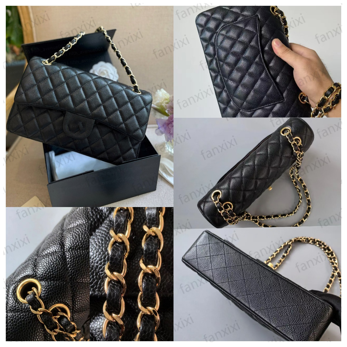 Designer Bag 10A Quality Mirror Double flap Bag Luxury sholulder bag purse 25cm Genuine Leather Caviar Sheepskin Classic Black Wallet Quilted Handbag
