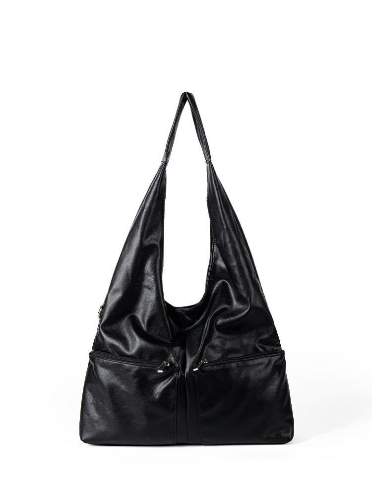 2025 Autumn Korean Minimalist Lazy Style Tote Bag, High-end Oil Wax Leather, Large Capacity Handbag and Shoulder Bag