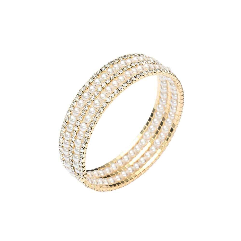 Pearl Multi-layer Stacking Light Design Sense Dia-studded High-end Elastic Women's Bracelet