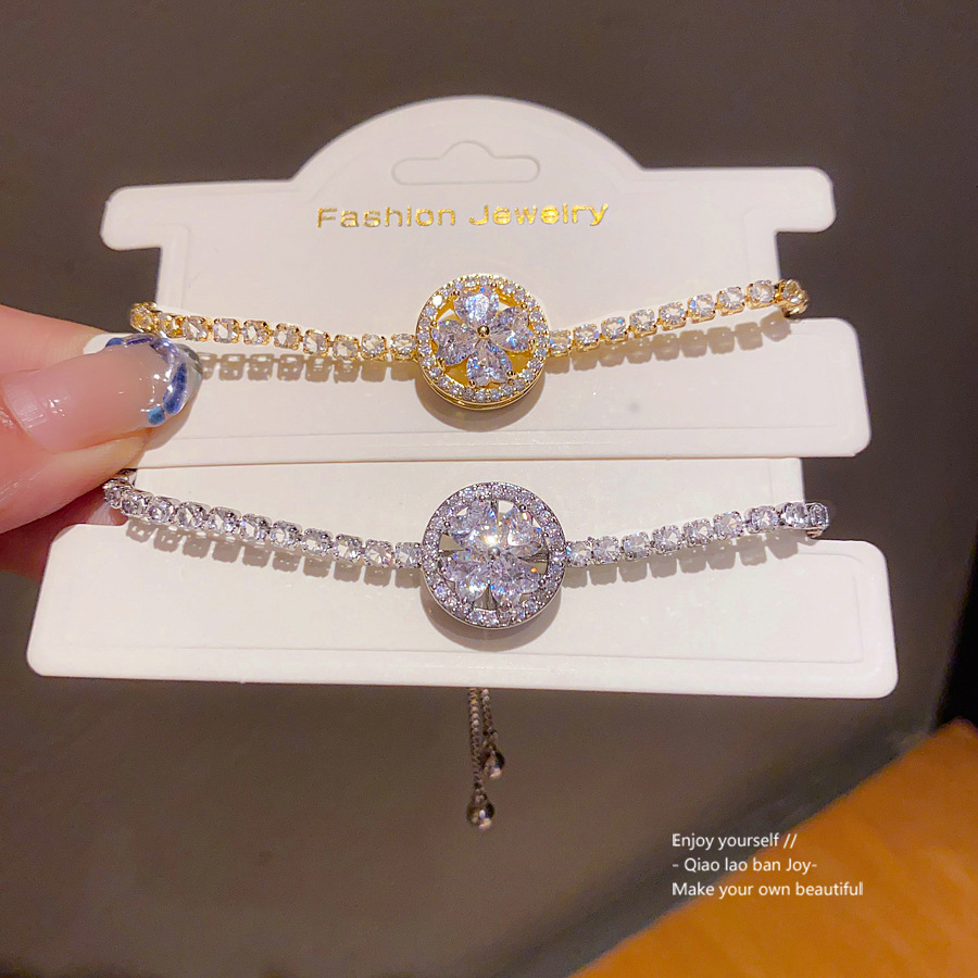 Silver - Toned Bracelet With Circular Crystal Cluster And Rhinestone Chain Delicate Daily & Luxe Jewelry Gift For Her Sophisticated And Sparkling Acce