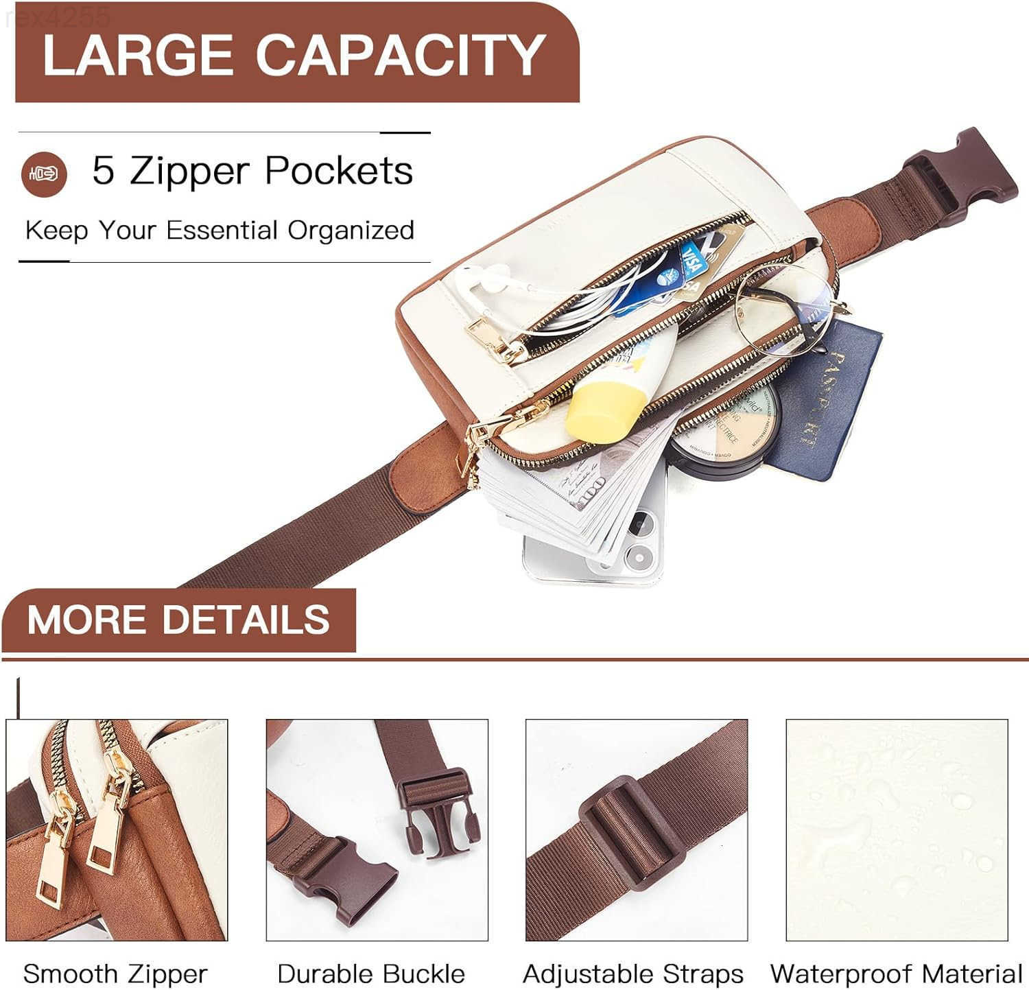 Fanny Packs for Women Cross Body Leather Belt Bag Fashionable with Adjustable Strap Beige BrownW250912
