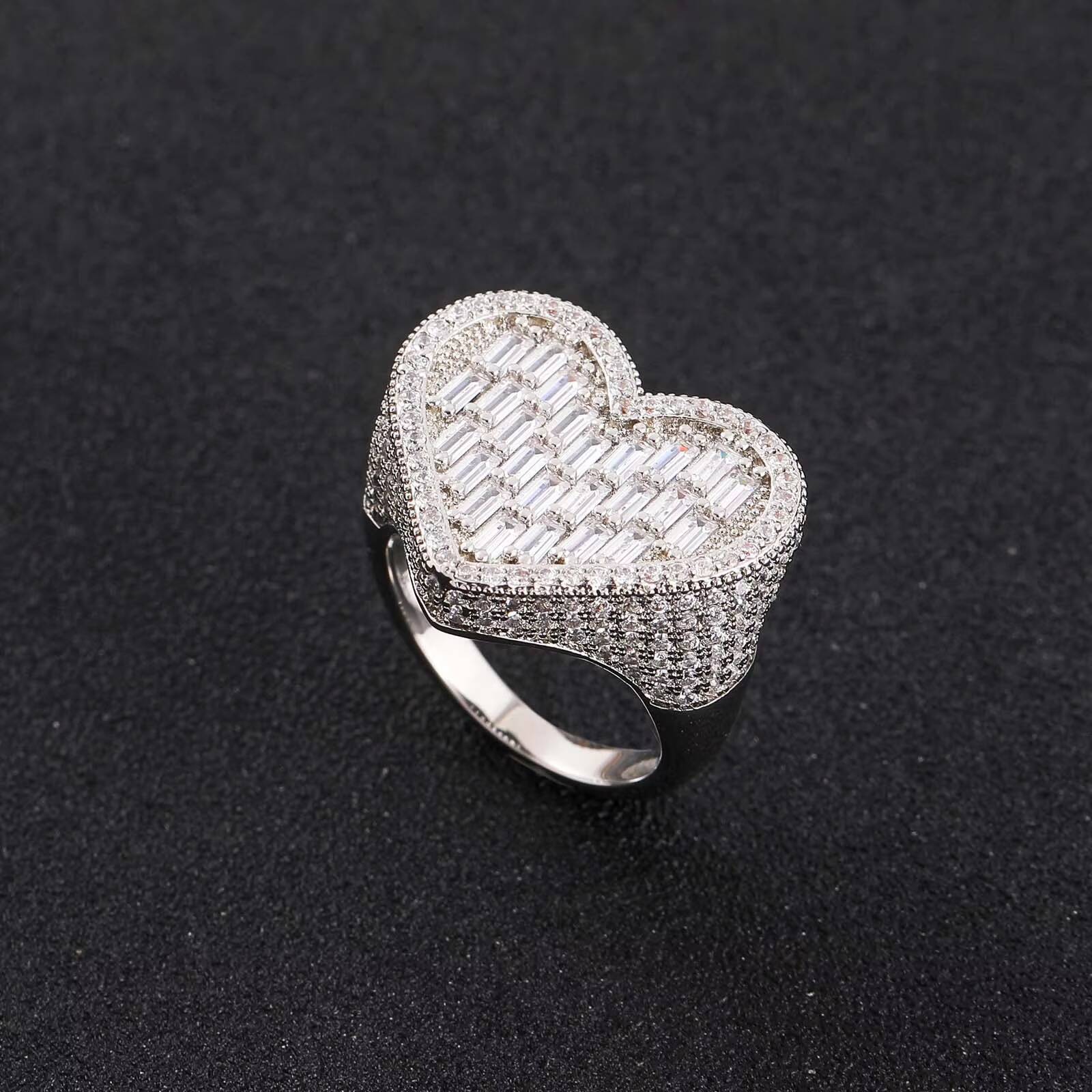 Meisa New European American Street Trendsetter Vertical T Square Love Ring Personalized Hip Hop Diamond Moissanite Ring