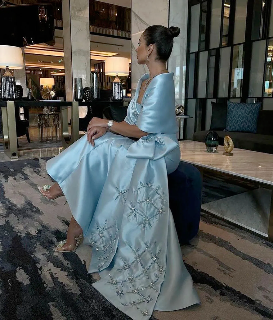 Elegant Mermaid Mother Of The Bride Dresses With Beading Shawl Bow Ankle Length Wedding Guest Gowns Groom Mom Formal Evening Wear Women Prom Dress