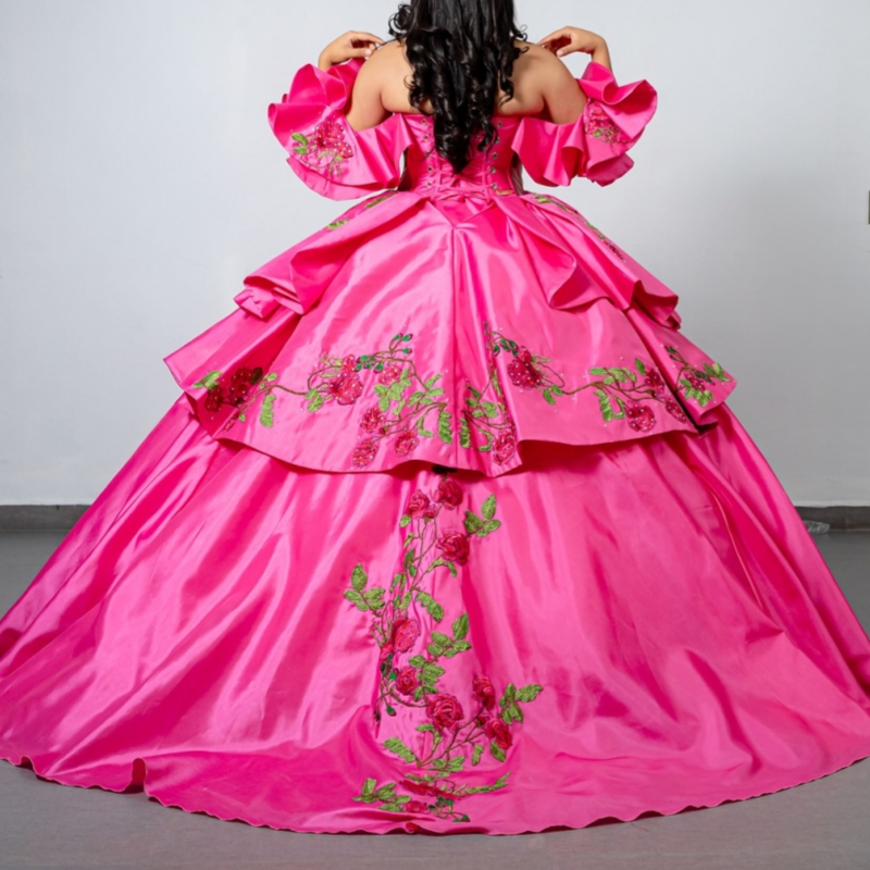 Rose Red Ball Gown Quinceanera Dresses Off The Shoulder Applique Lace Party Birthday Sweet 16 Dress Vestidos 15 De Anos