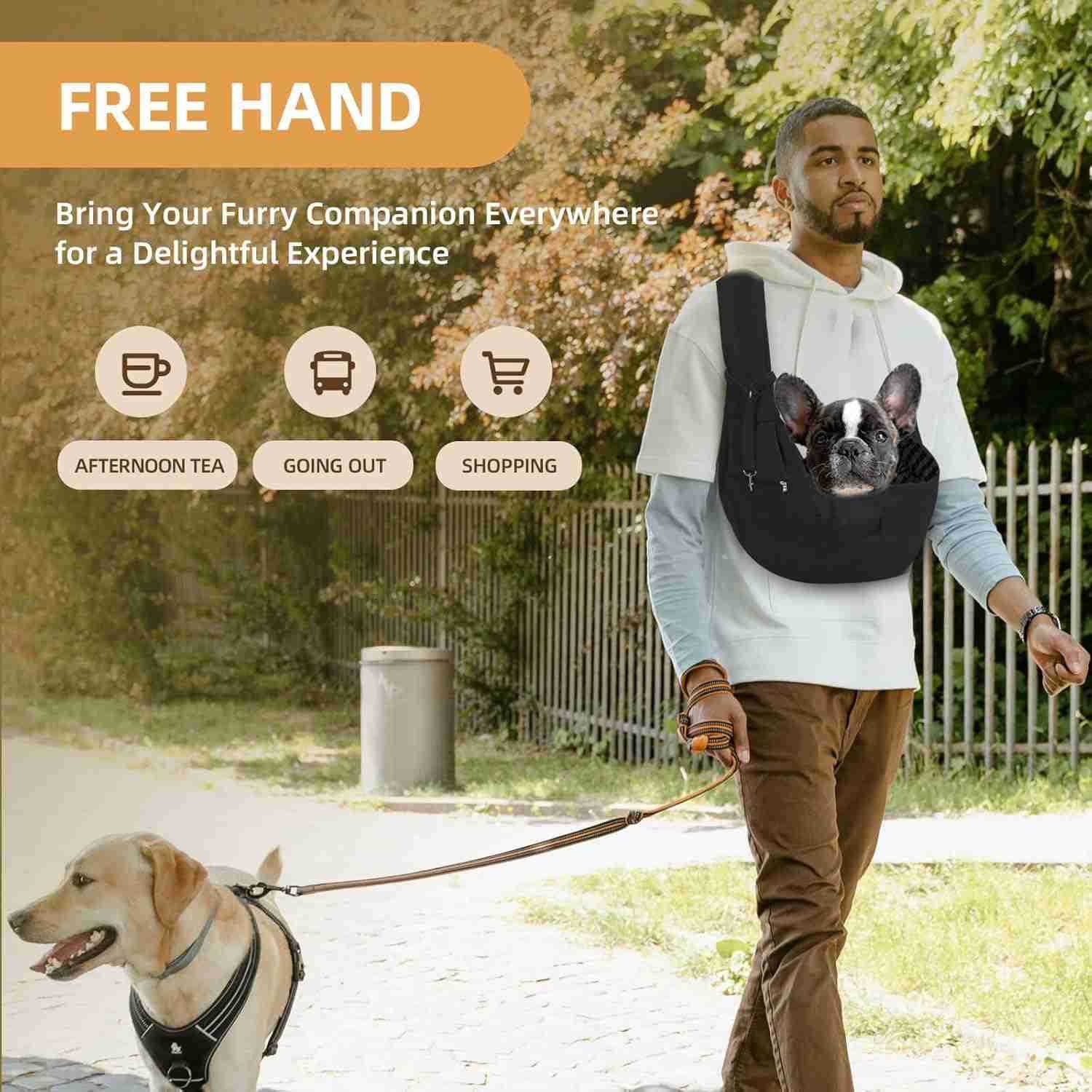 Dog Carrier Sling HandFree Dog Carriers for Small Dogs and Cats Puppy Sling Carrier with Zipper Purse Pocket Travel Safety Harness Puppy Essentials Bl