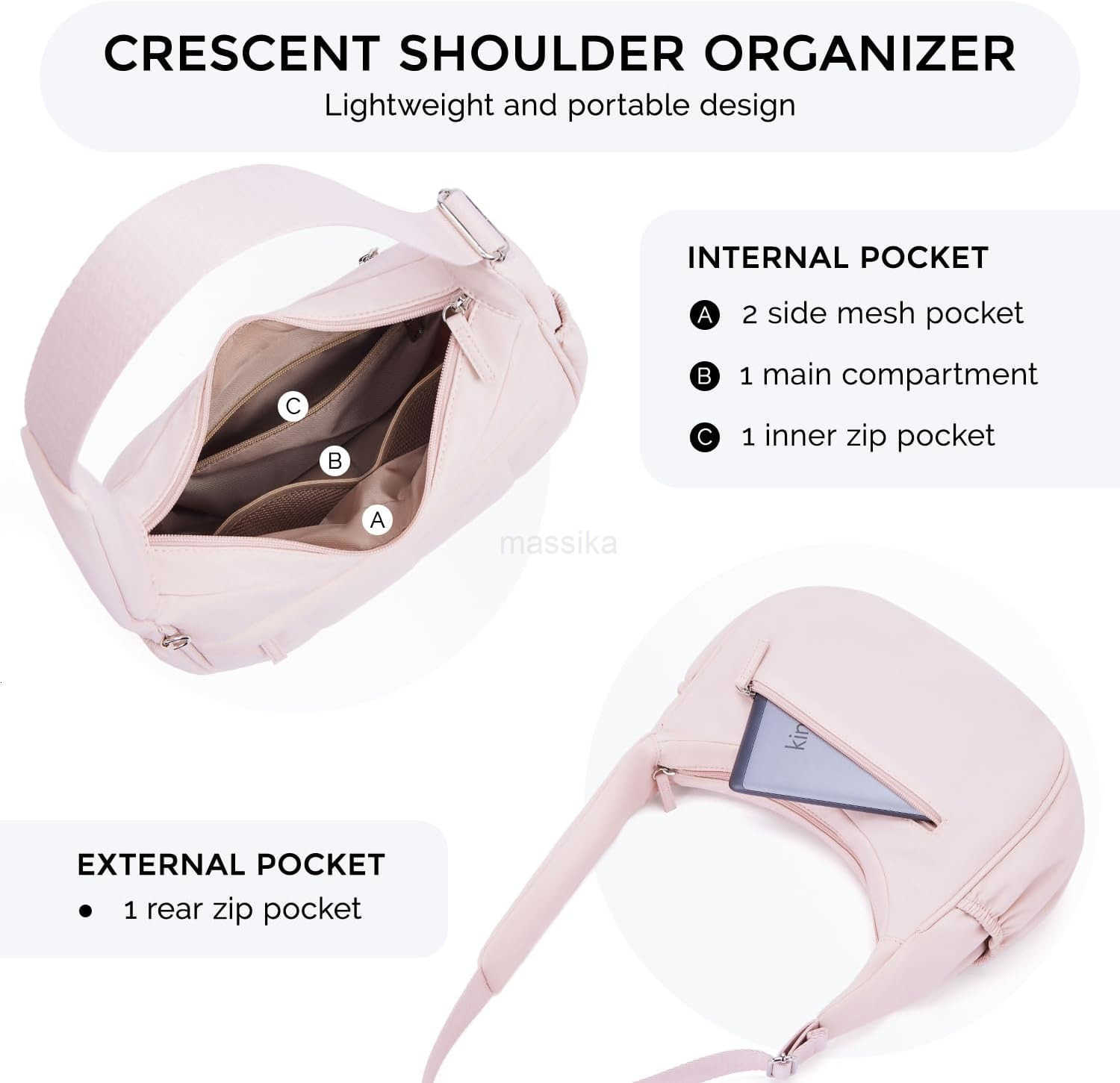 Nylon Shoulder Bag For WomenSmall Quilted Crescent BagTriple Zip Pocket Small Puffer Bag For TravelFitness M250912