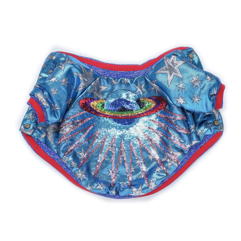 Designer Dog Clothes Superstar Retro Blue Dog Bomber Jacket, Snap Closure, Thick & Warm, 5 Sizes (S-XL) for Dogs 3-20kg, Ideal for French Bulldogs & A