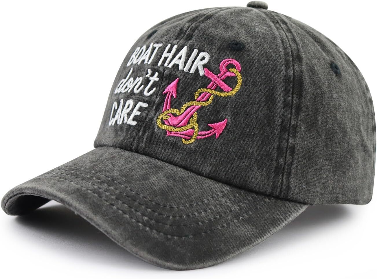 Boat Hair Don't Care Hat for Men Women, Funny Adjustable Cotton Embroidered Boating Sailing Baseball Cap