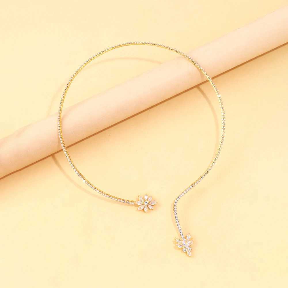 Stonefans Floral Rhinestone Open Choker Necklace Crystal Collar Jewelry Adjustable Tren Necklace for Woman Wedding AccoriesXJ250912