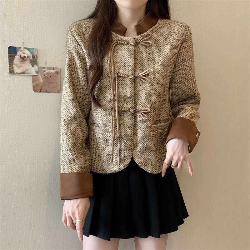 DHEssentials Lined Original Quality New Chinese Button Patchwork Chanel Style Short Jacket for Women Fashion