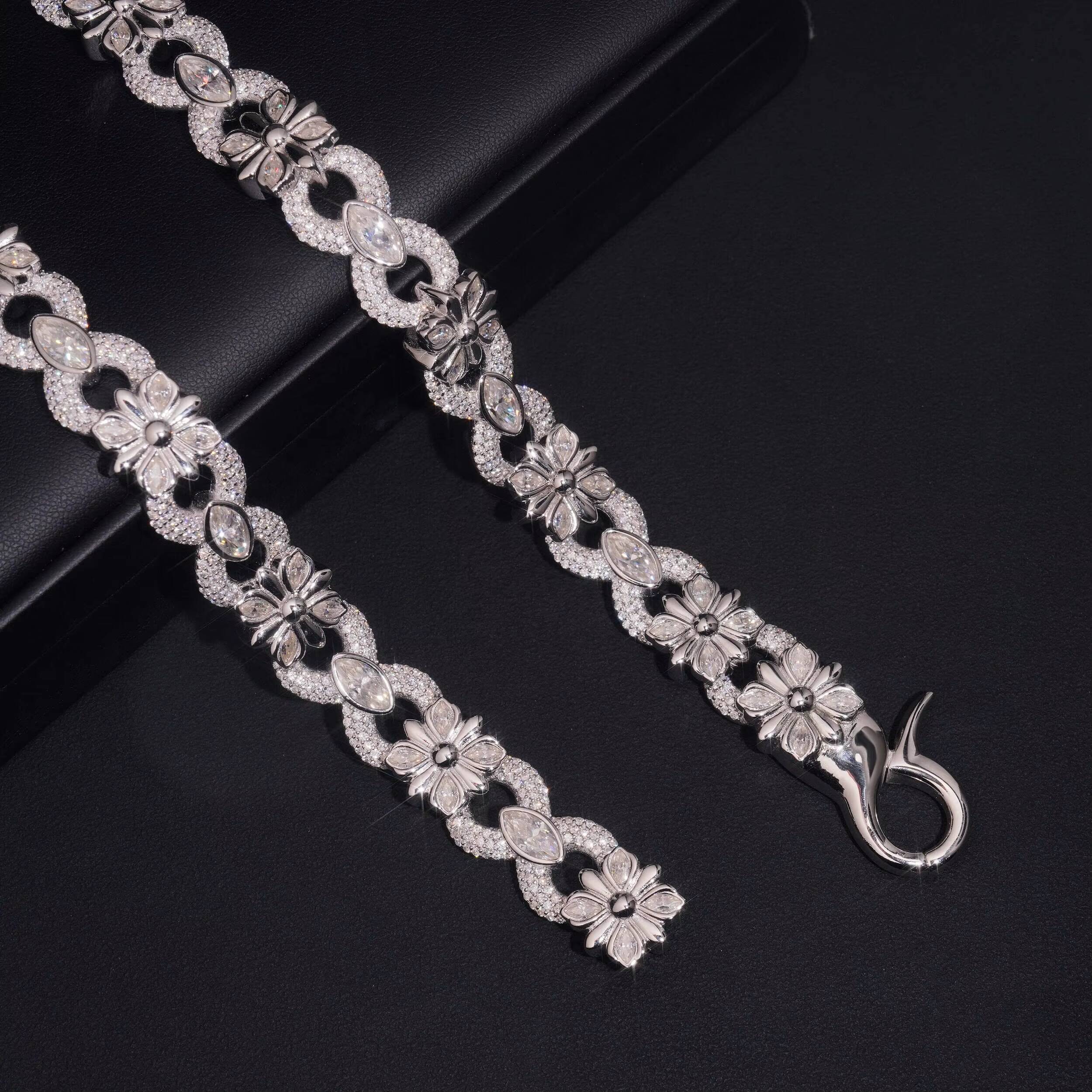 Key Chain Lock Cross Charm Infinity Chain Necklace 13MM Iced Out VVS Moissanite Diamond Hip Hop Chain