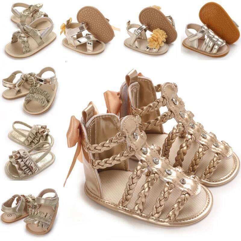 Fashionable gold baby girl summer casual Roman hollow sandals soft sole comfortable and non slip walking shoes