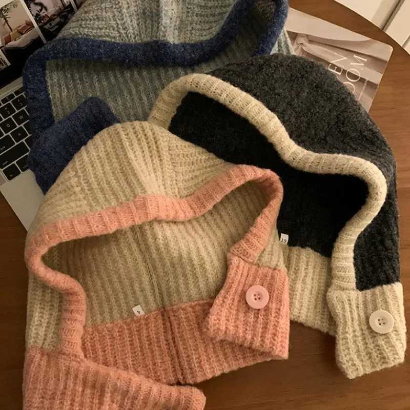 Retro clava Hat Wen Scarf Winter Hat and Neck Cold Proof Warm Knit Fa Fashion Color Matching Wens Hats G250910