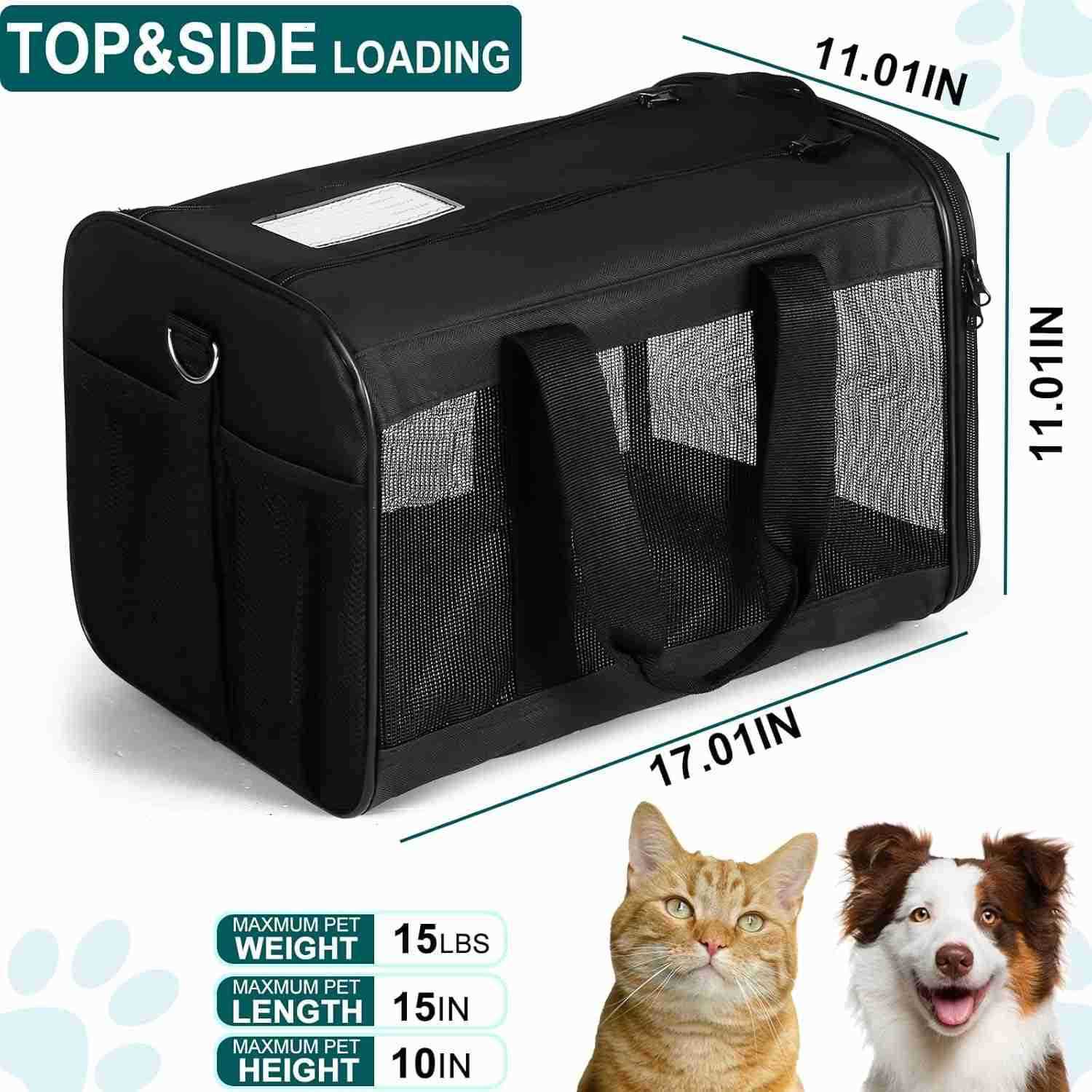 Pet Carrier for Medium to Large Cats 20 lbs and Small Dogs Top Loading Portable Collapsible Cat Travel Bag Dual Kitten Sturdy Crate for Long JourneysW