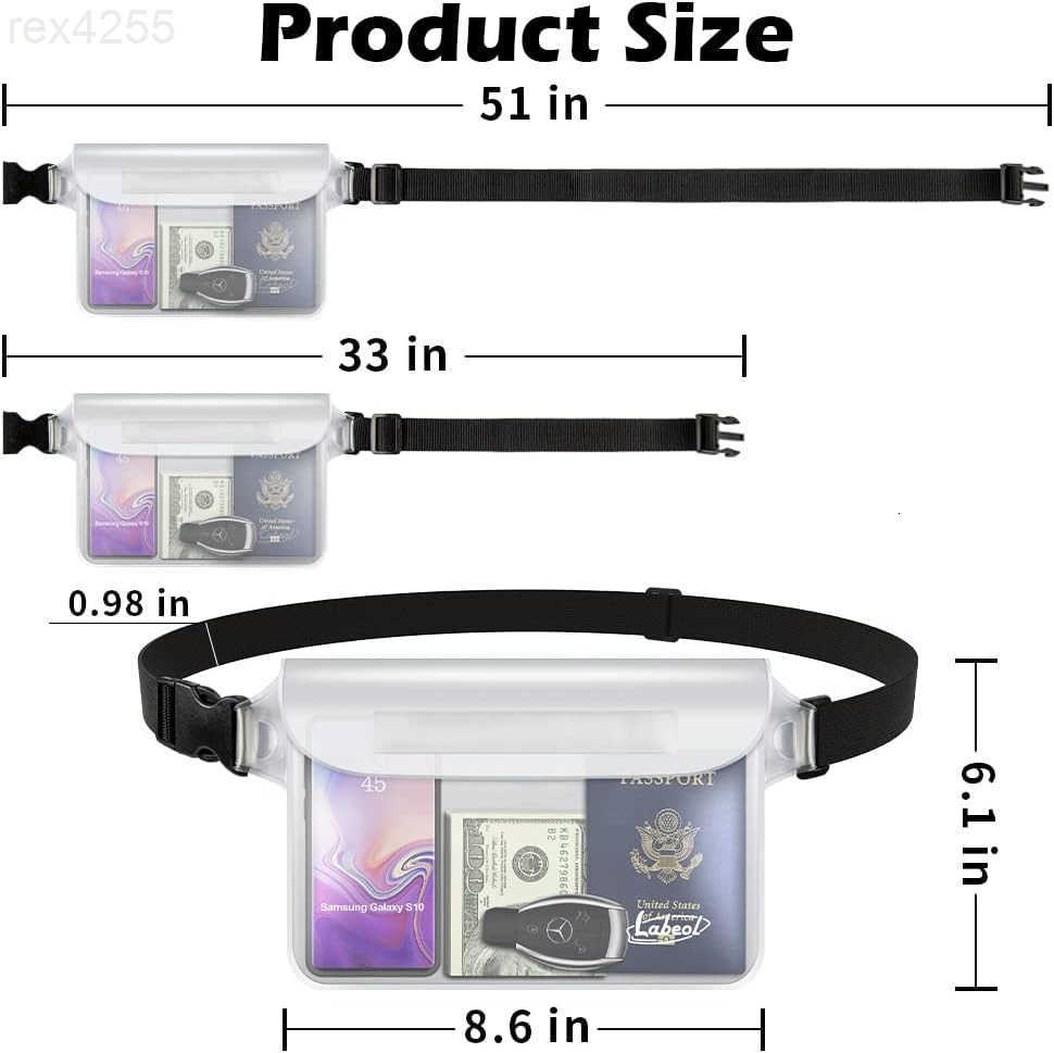 Waterproof Fanny Pack 2 PCS Waterproof Pouch with Waist Strap Fanny Pack to Keep Phone and Valuables Dry for Swimming Kayaking Boating SnorkelingW2509