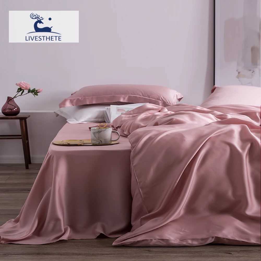 LivEsthete Summer Top Grade Nature 100 Silk Pink Bedding Set Women Bed Sheet Quilt Cover Set Pillowcase Queen King Bed Set C250912
