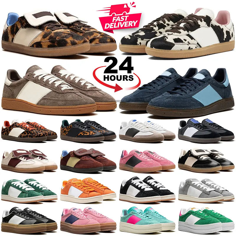 top quality sambshow designer casual shoes leopard print slippers slipper vegan Black White Gum Nylon Silver leather Red cream mens womens outdoor sport sneakers