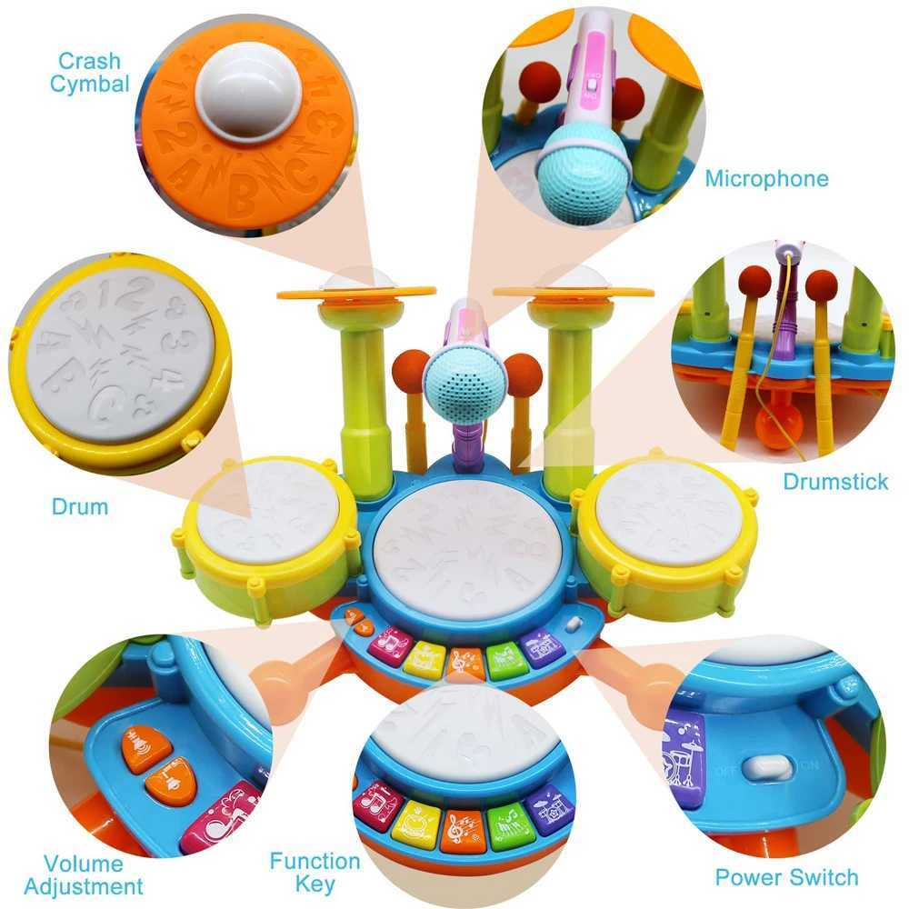 Kids Boy Girl Electric Drum KitMusical Instruments Learning Toys with 2 Drum Sticks Adjustable Microphone Birthday for BoysGir C250912
