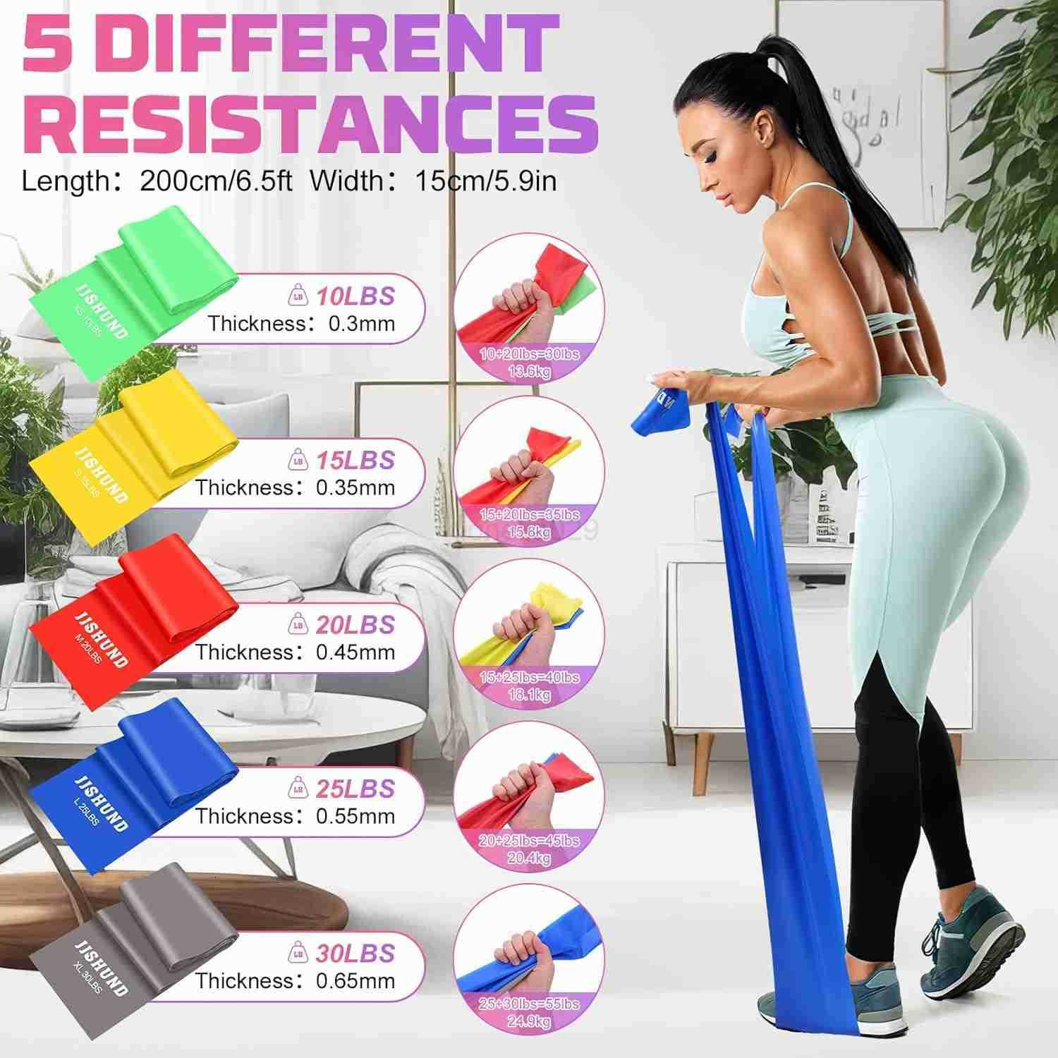 5 Pcs Resistance Bands Professional Exercise Bands Elastic Stretch Bands for Fitness Yoga Pilates Stretching Strength Training Workout Bands for Women