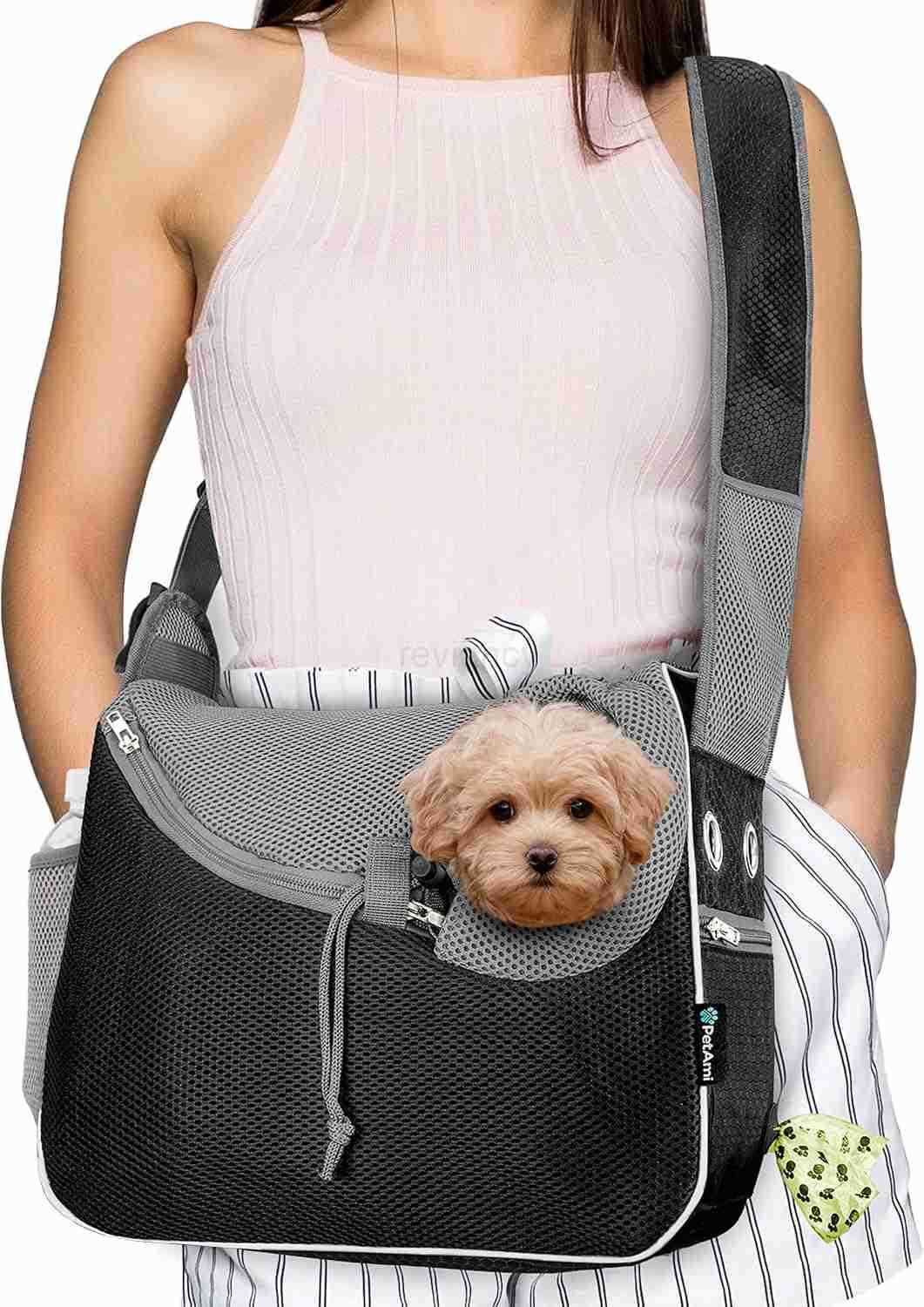 Small Dog Sling Carrier SoftSided Crossbody Puppy Carrying Purse Bag Adjustable Sling Pet Pouch to Wear Medium Dog Cat Travel Dog Bag for Traveling Po