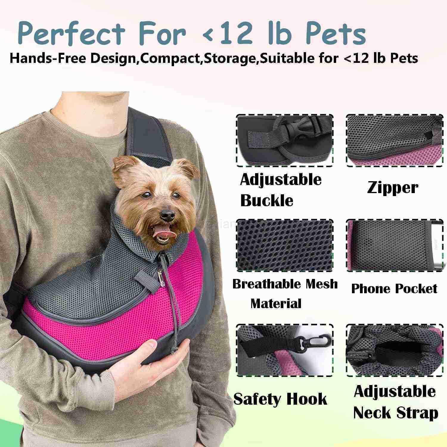 Pet Dog Sling Carrier Puppy Pet Slings Bag for Small Dogs Cats Satchel Carriers Breathable Mesh Hand Free with Adjustable Strap Doggie Crossbody for O