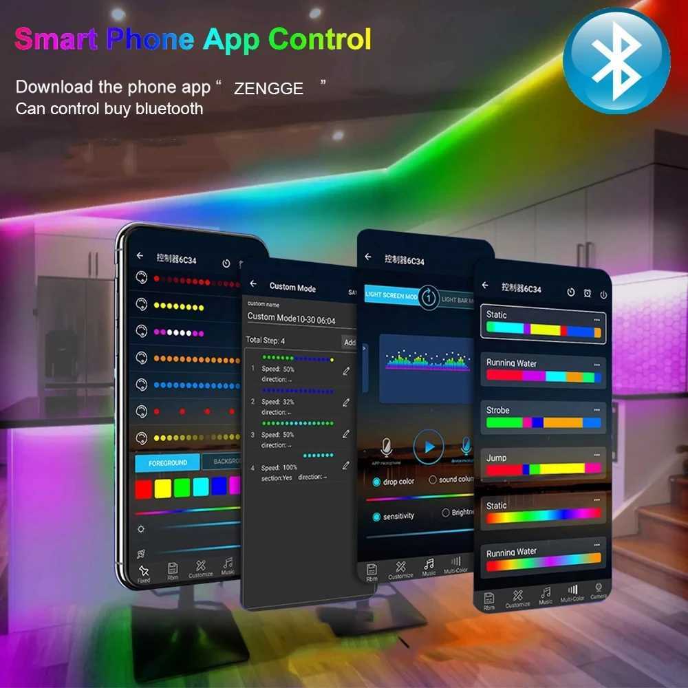 WS2812B Led Strip Individually Addressable Smart RGB LED Strip 3060144Ledsm and 28Keys Bluetooth Music Controller Kit USB 5V C250912