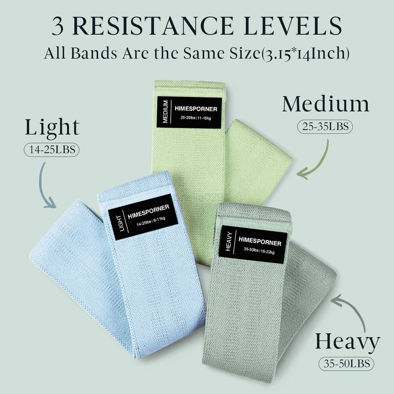Fabric Resistance Bands for Working Out 3 Level NonSlip Exercise Booty Bands for Women Men Leg and Glutes with Hair Ties and Tape Measure for Home Gym
