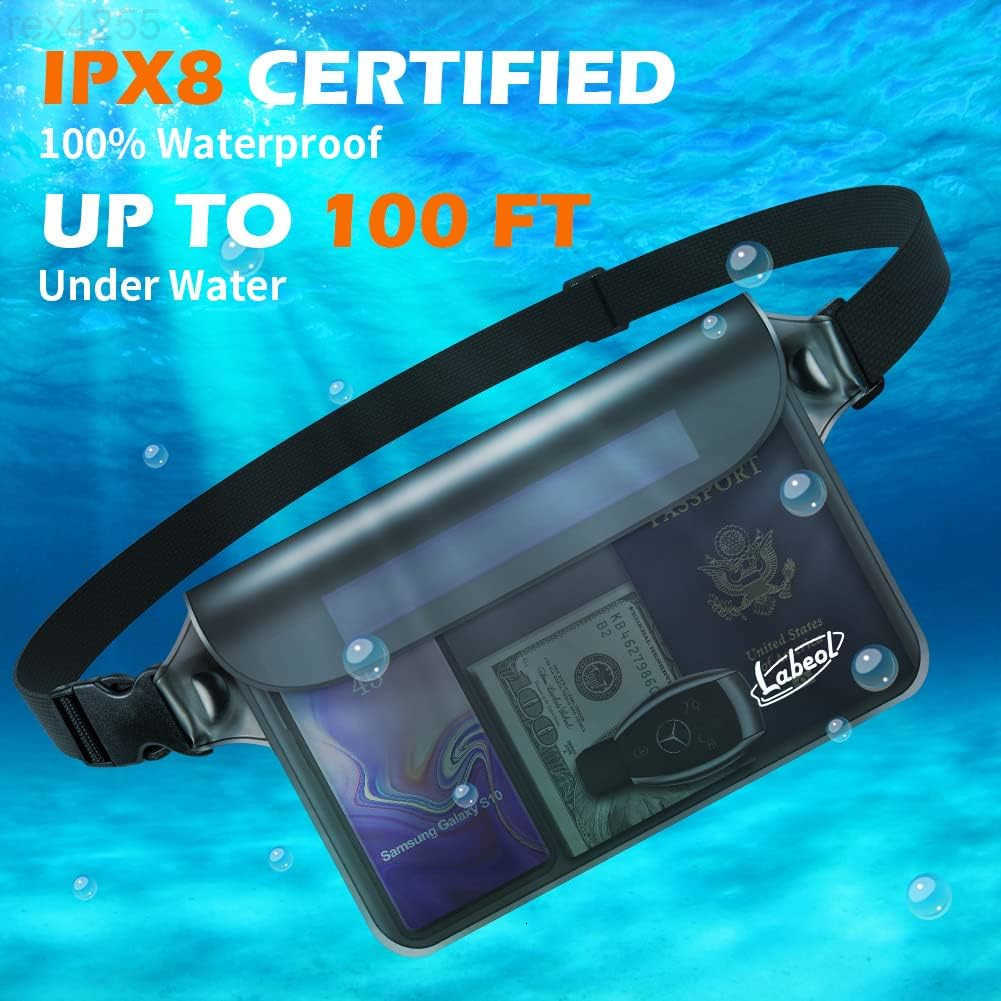 Waterproof Fanny Pack 2 PCS Waterproof Pouch with Waist Strap Fanny Pack to Keep Phone and Valuables Dry for Swimming Kayaking Boating SnorkelingW2509