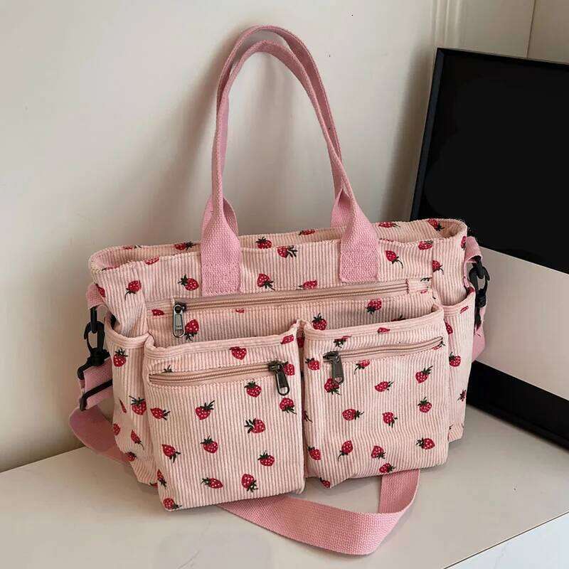 Fashionable Corduroy Strawberry Random Pattern Shoulder Simple And Personalized Exquisite Women's Bag, Casu