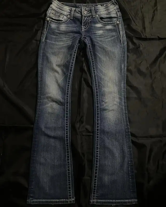 Streetwear Y2K Clothes Womens Vintage Pocket Sequin Washed Blue Baggy Jeans Mid Rise Slim Fit Trousers Z260313