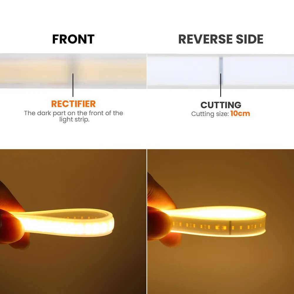 Dimmable COB LED Neon Strip Light with Adhesive Dimmer Power Plug 220V 230V 240LED Flexible Tape Lamp Waterproof Liner Lighting C250912