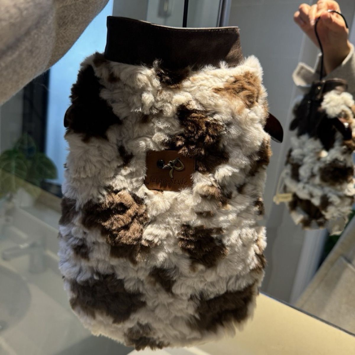 Designer Dog Clothes Pet Leather & Faux Fur Patchwork Jacket, Stylish Coat for Small Dogs (Maltese, Bichon, Yorkshire Terrier, Schnauzer), Ideal for A