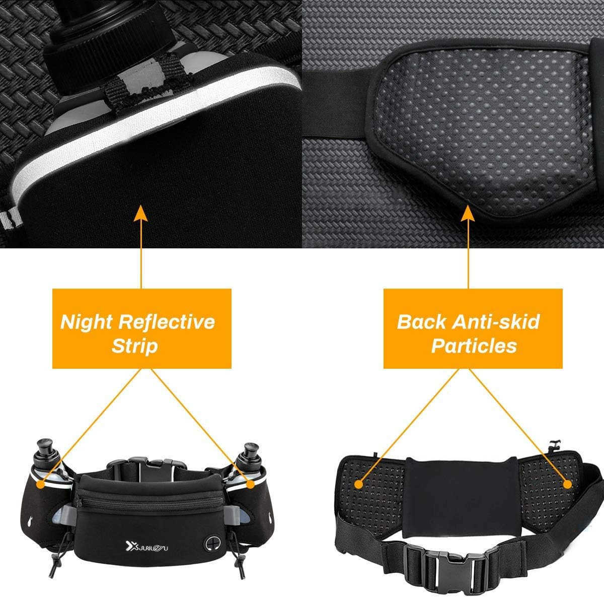 Running Belt with Water Bottles2 x 175ML Hydration Belt Waterproof Waist Pack Bag Fits iPhones Adjustable Sports Waist Pouch for Marathon Running Hiki