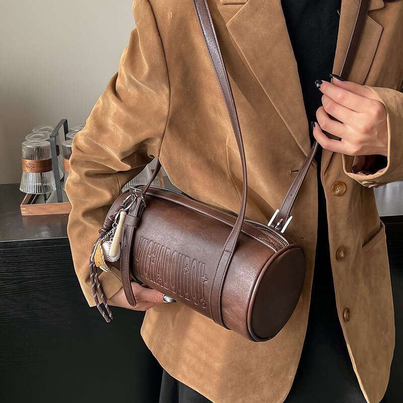 Trendy Melard Texture Handheld Soft Leather Cylinder Designer Bags for Women Versatile Simple Multi-Way Pillow Bag