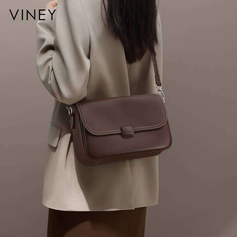 VINEY Ladies 2025 New Summer Small Square Genuine Leather Women's High-End Commuter Handbag Messenger Bag