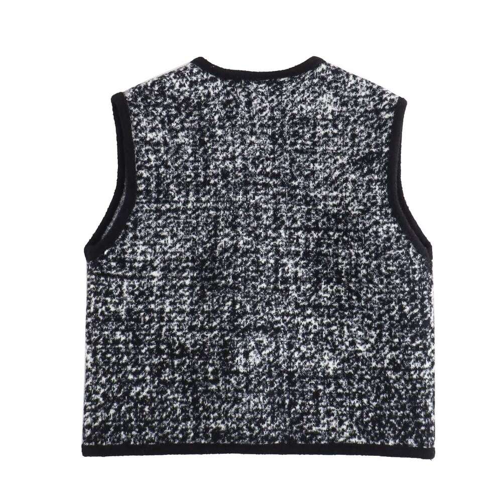 DHEssentials 2025 Summer New French Style Double-Breasted Black and White Checkered Round Neck Knitted Vest