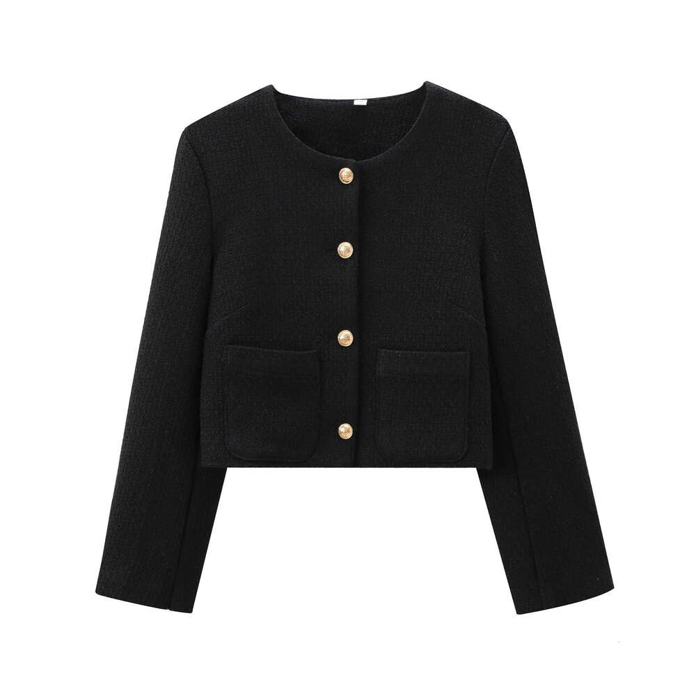 Autumn New Coarse Wool Round Neck Outerwear Little Chanel Style Short Jacket