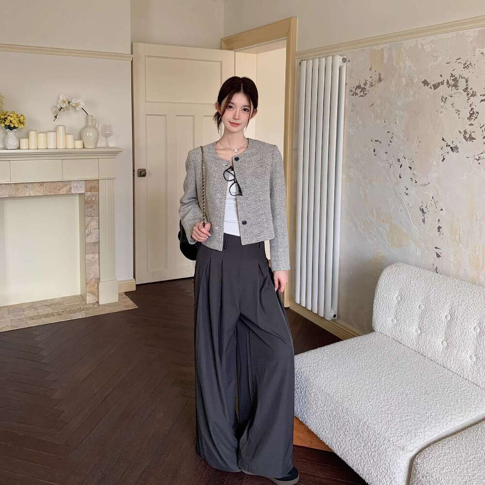 DHEssentials Round Neck Single-Breasted Plaid High-End Chanel-Style Women's Jacket 2025 Autumn New Elegant Socialite Short Coat