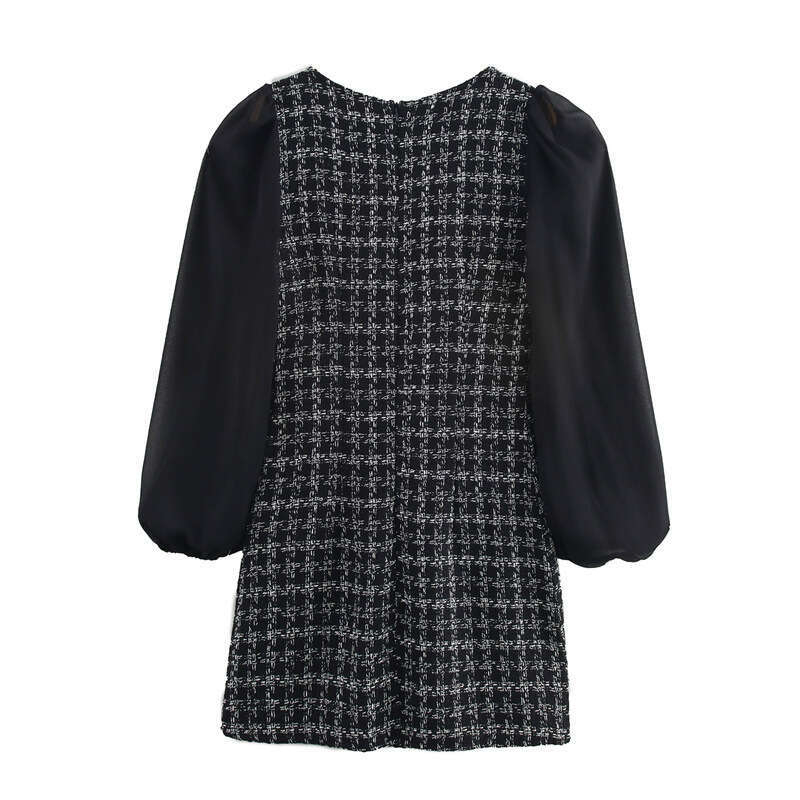 DHEssentials Spring New Women's Dress Slim Fit Casual Tweed Chanel Style Square Neck