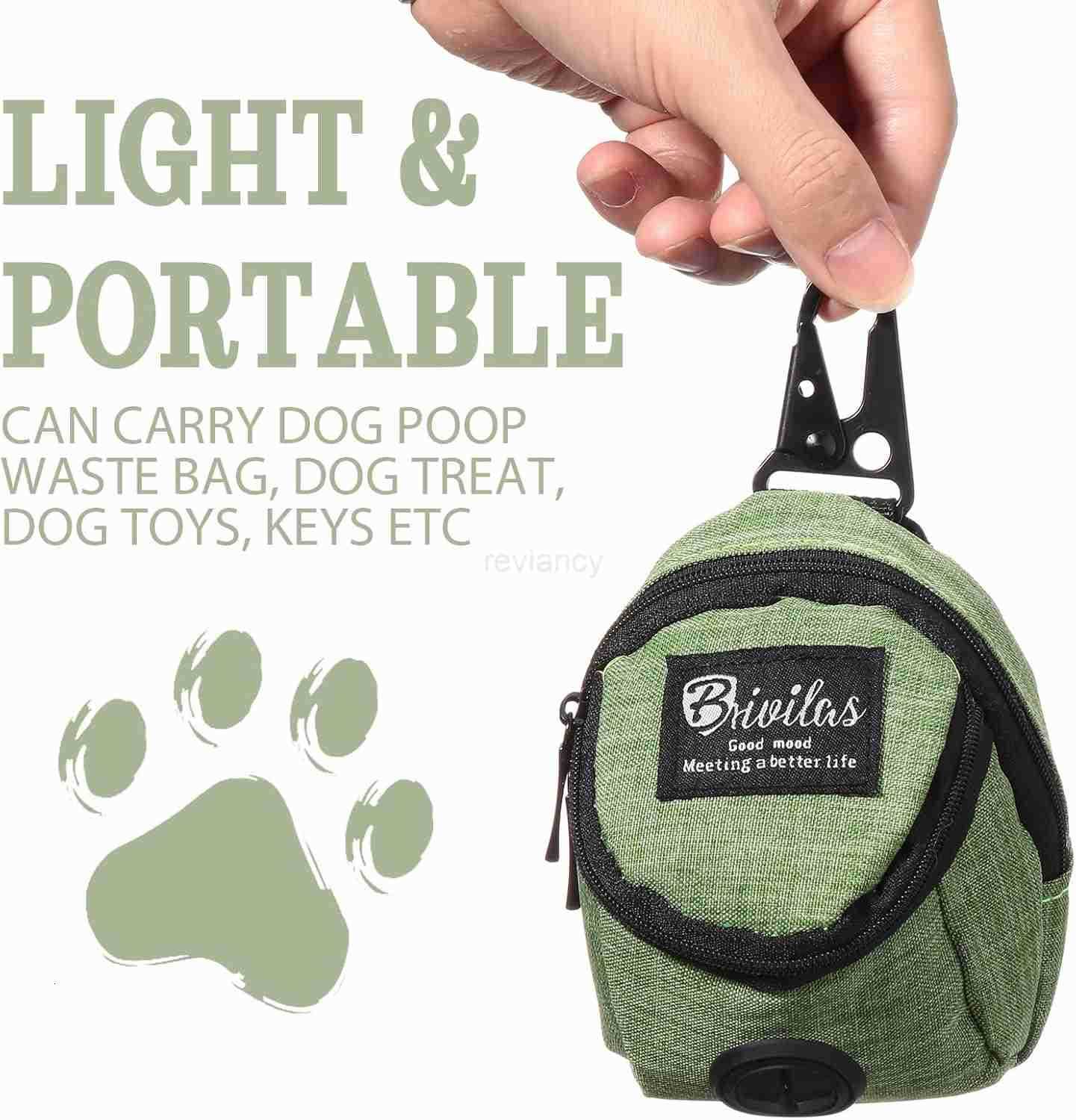 2 Pieces Dog Treat Pouch Pet Poop Bag Holder Dispenser Outdoor Carrier Waste Zipper Pouch with Metal Button for Most LeashGreen BlackSolidcolor Patter